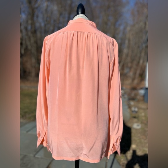 J. Crew Silk Blouse Size 10 orange pastel popover mandarin tab collar longsleeve - Picture 2 of 5